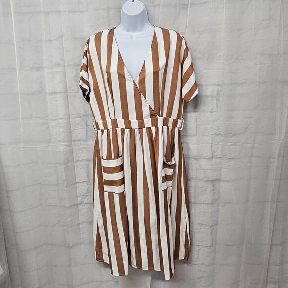 Journey Five Brown White Striped Retro Fit & Flare Dress XL - Picture 1 of 14